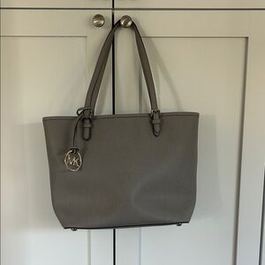 Michael Kors Gray Saffiano Tote with MK Charm